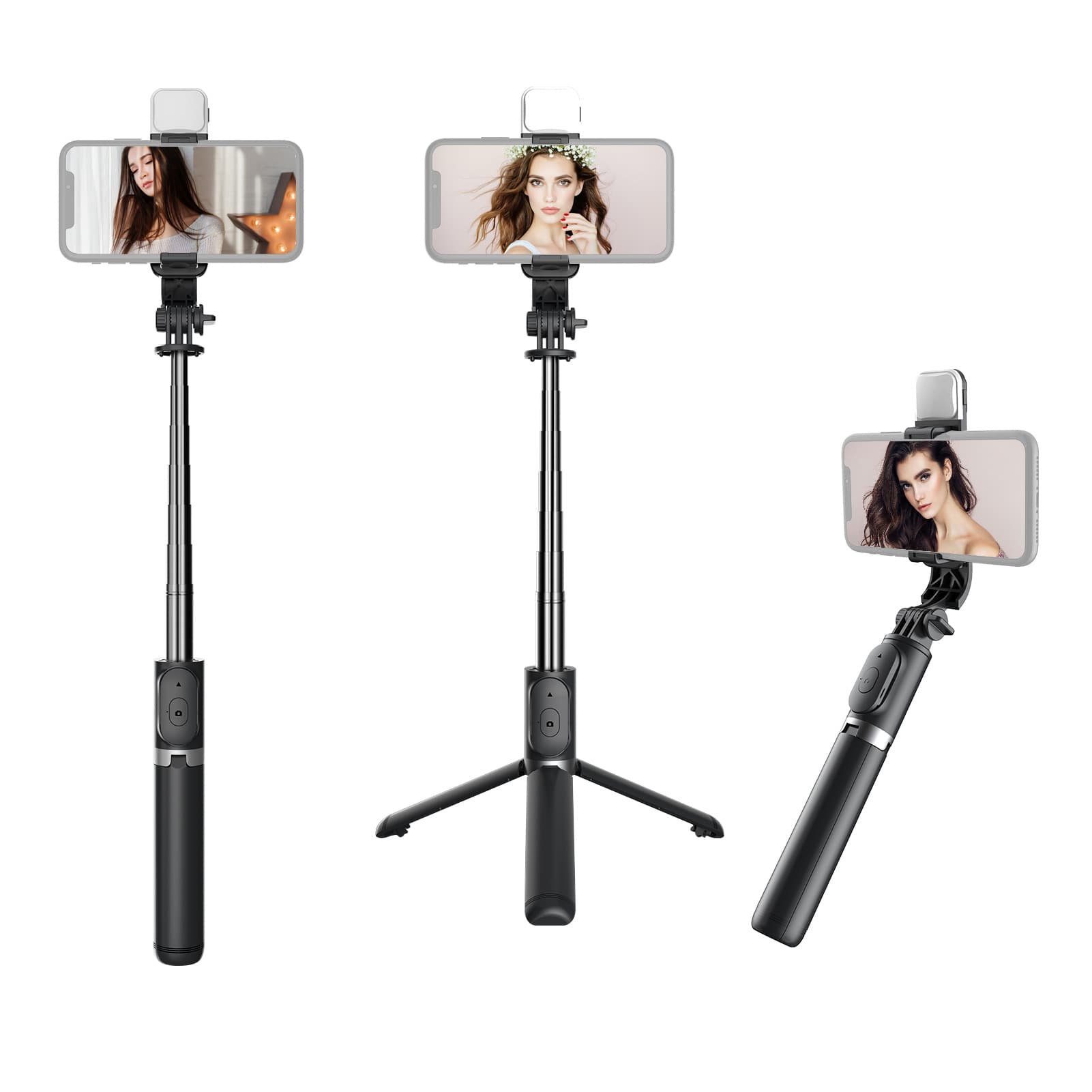 Perche Trépied à Selfie Bluetooth sans Fil Extensible avec Lumière LED pour Smartphone